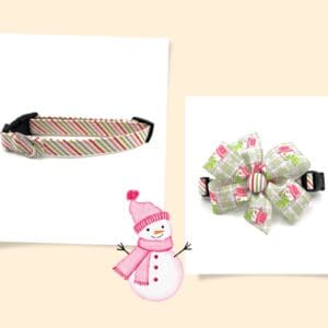 Christmas Striped Red Green Pink Dog Collar- Add on a Removable Bow