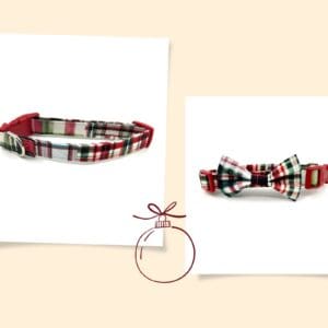Christmas Vintage Burgundy Green Blue Plaid Dog Collar- Add on Bow Tie