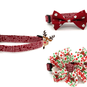 Christmas Red Reindeer Oh Deer Bow Dog Collar- Add on Removable Bow or Bow Tie