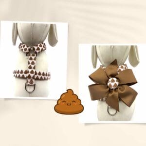 Poop Emoji Sticker Dog Harness- Pink, Blue or White- Add on Removable Bow or Bow Tie