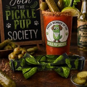 Lots of Pickles Dog Collar- Add on Removable Bow Tie- Adjustable Collar- Join the Pickle Pup Society
