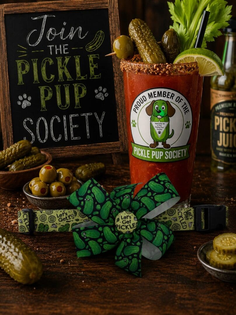 Let's Get Pickled Dog Collar- Add on a Removable Pickle Bow- Join the Pickle Pup Society