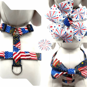 Red White and Boom Dog Harness- Patriotic Dog Harness- Made in the USA- Add on Removable Bow or Bow Tie