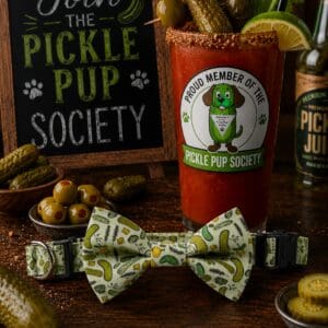 It's a Big Dill Dog Collar- Add on Removable Bow Tie- Adjustable Collar- Join the Pickle Pup Society